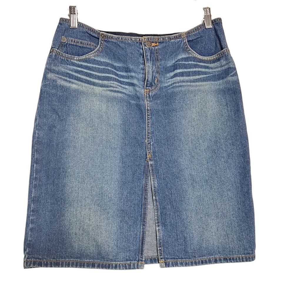 SO GSJC Denim Jean Skirt Junior 9 Medium Wash A-Line Knee Length VTG Y2K Classic